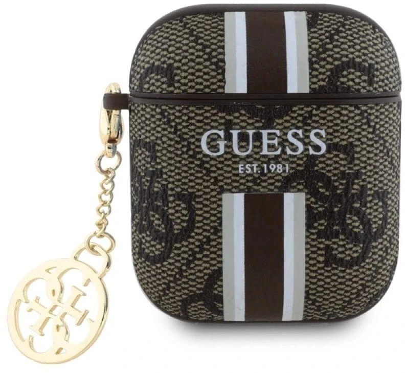 Guess GUA2P4RPSW AirPods 1/2 dėklas rudos spalvos 4G Printed Stripes Charm