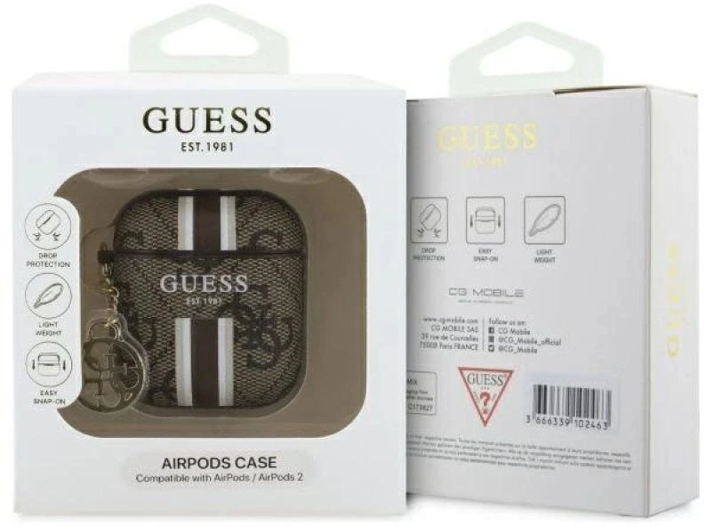 Guess GUA2P4RPSW AirPods 1/2 dėklas rudos spalvos 4G Printed Stripes Charm
