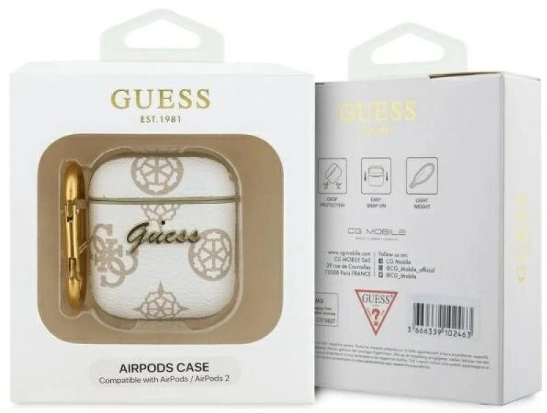 Guess GUA2PG4GPH AirPods 1/2 dėklas baltos spalvos 4G Hook
