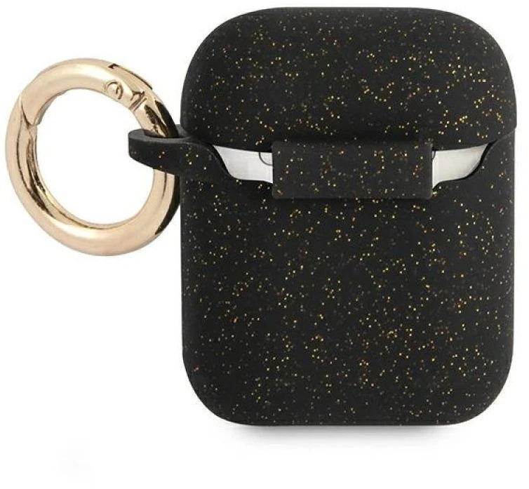 Guess GUA2SGGEK AirPods dėklas juodas/juodas Silikoninis su blizgučiais
