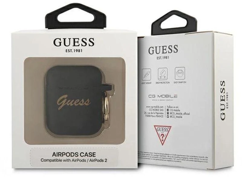 Guess GUA2SSSK dengtukas AirPods juodas/juodas Silikoninis Vintažinis Šriftas