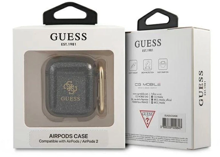 Guess GUA2UCG4GK AirPods dengtelis, juodas, Glitter kolekcija