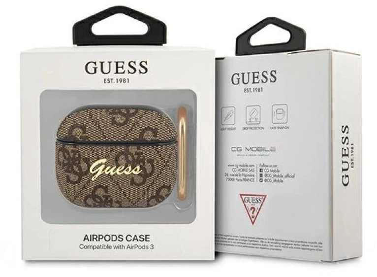 Dėklas Guess GUA34GSMW AirPods 3 dangtelis ruda / ruda 4G Script Metal Collection