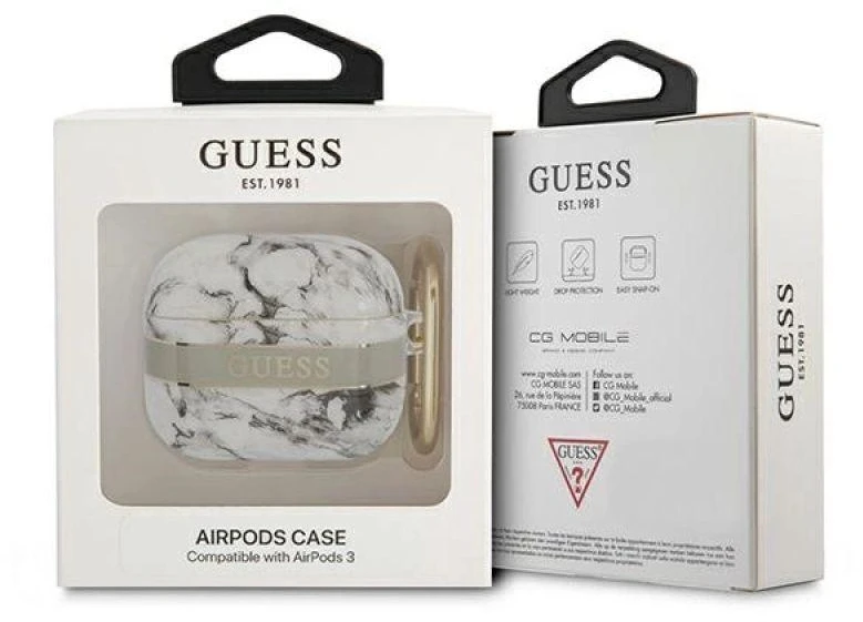 Guess GUA3HCHMAG AirPods 3 dėklas pilkas/pilkas Marmurinio dirželio kolekcija