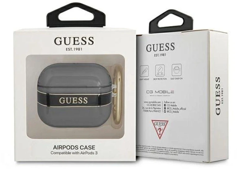 Guess GUA3HHTSK AirPods 3 dėklas juoda/juoda, Dirželių kolekcija