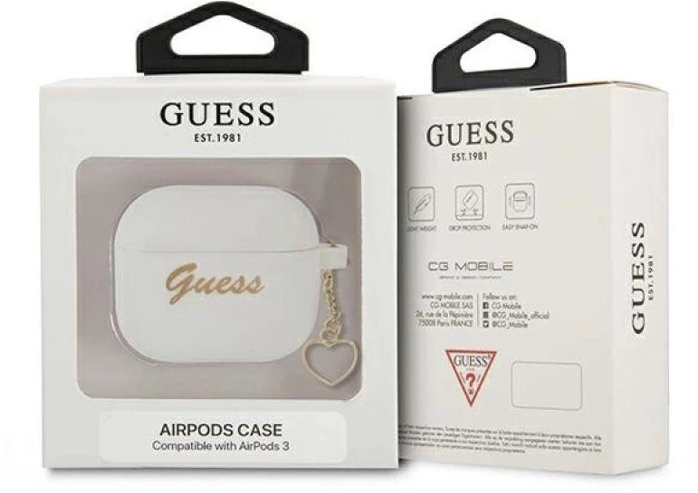 Guess GUA3LSCHSH AirPods 3 dėklas baltas Silikoninis Charm Heart Collection