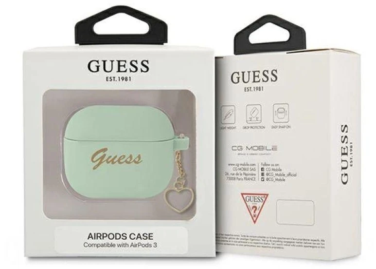 Guess GUA3LSCHSN AirPods 3 dangtelis žalias/žalias Silikoninė Širdelės kolekcija