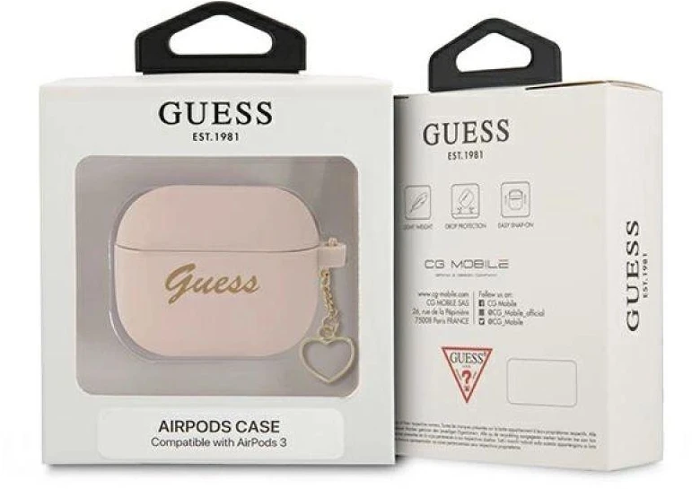 Guess GUA3LSCHSP AirPods 3 dėklas rožinis/rožinis Silikoninė "Charm Heart Collection"
