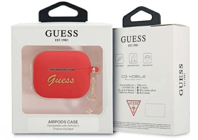 Guess GUA3LSCHSR AirPods 3 dėklas raudonas/raudonas Silikoninė širdelės kolekcija