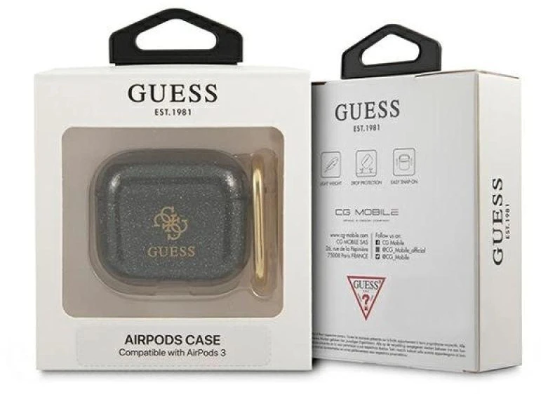Guess GUA3UCG4GK AirPods 3 dėklas juodas/juodas Blizgučių kolekcija