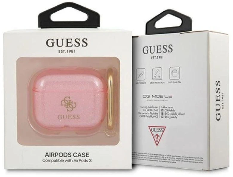 Guess GUA3UCG4GP AirPods 3 dėklas rožinės spalvos Glitter Collection