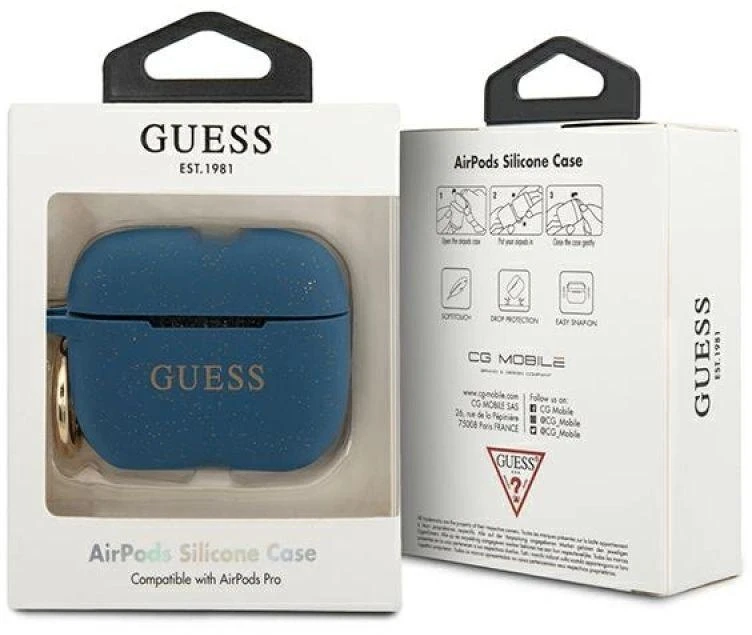Guess GUACAPSILGLBL Dėklas AirPods Pro Mėlyna/Mėlyna Blizgus silikonas