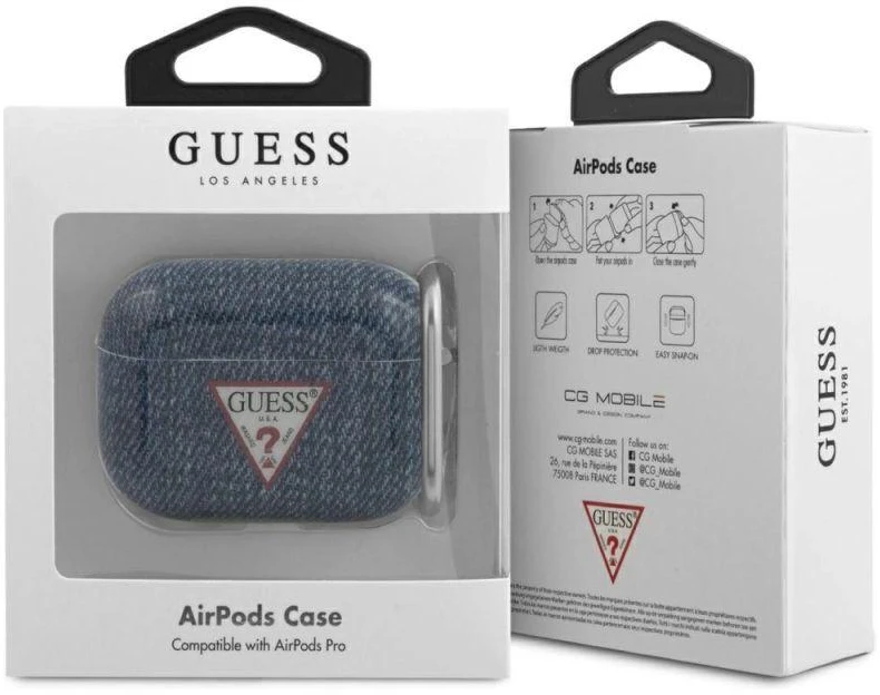 Guess GUACAPTPUJULDB AirPods Pro dėklas, tamsiai mėlynos, Džinsų kolekcija