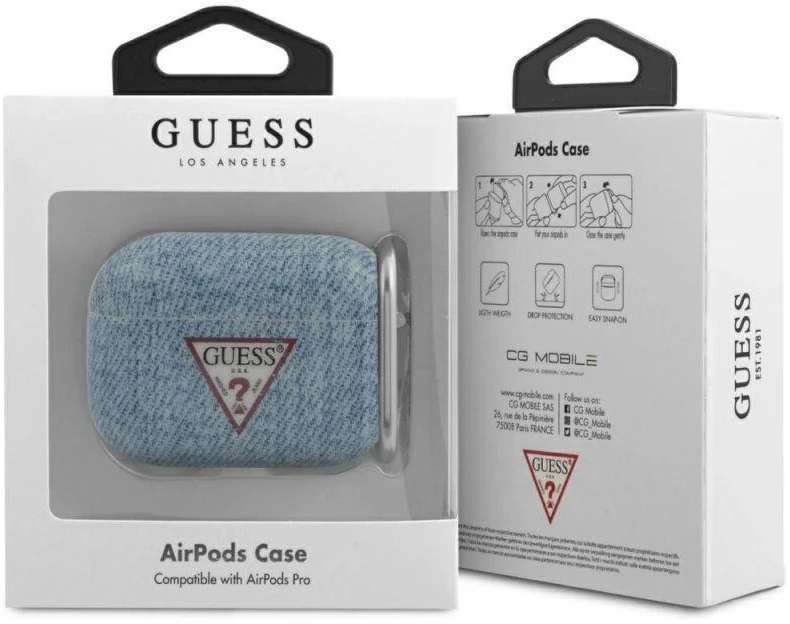 Guess GUACAPTPUJULLB AirPods Pro dėklas, mėlyna/šviesiai mėlyna, Jeans kolekcija
