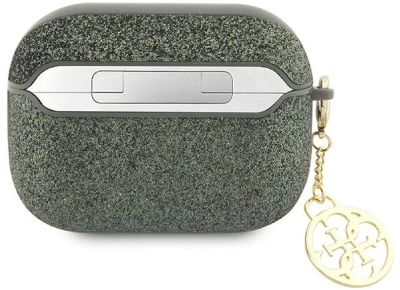 Guess GUAP2GLGSHA AirPods Pro 2 apsauginis dėklas žalias/chaki Blizgučių 4G Charm