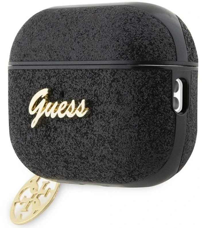 Guess GUAP2GLGSHK AirPods Pro 2 dėklas, juodas/juodas su blizgančiomis detalėmis, 4G Charm