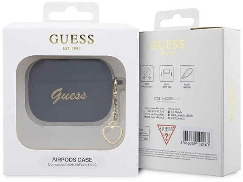 Guess GUAP2LSCHSK AirPods Pro 2 dėklas juodas/juodas Silicone Charm Heart Collection