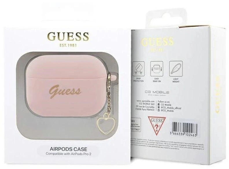 Guess GUAP2LSCHSP AirPods Pro 2 dangtelis rožinis/rožinis Silikoninė Charm Heart kolekcija