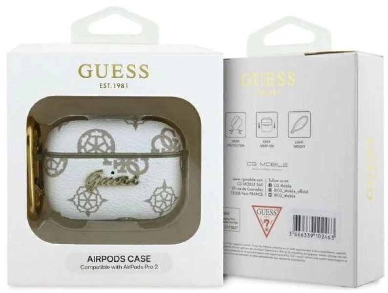 Guess GUAP2PG4GPH AirPods Pro 2 (2022/2023) dėklas baltos spalvos 4G Hook