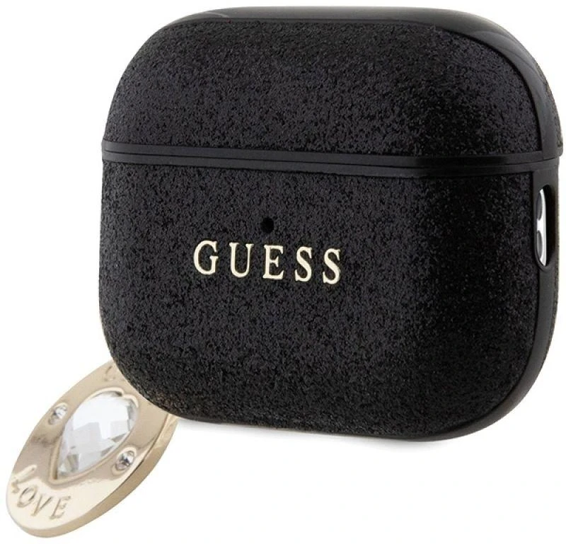 Guess GUAP2PGEHCDK AirPods Pro 2 (2022/2023) dėklas juodos spalvos Fixed Glitter Heart Diamond Charm