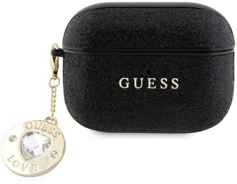 Guess GUAP2PGEHCDK AirPods Pro 2 (2022/2023) dėklas juodos spalvos Fixed Glitter Heart Diamond Charm