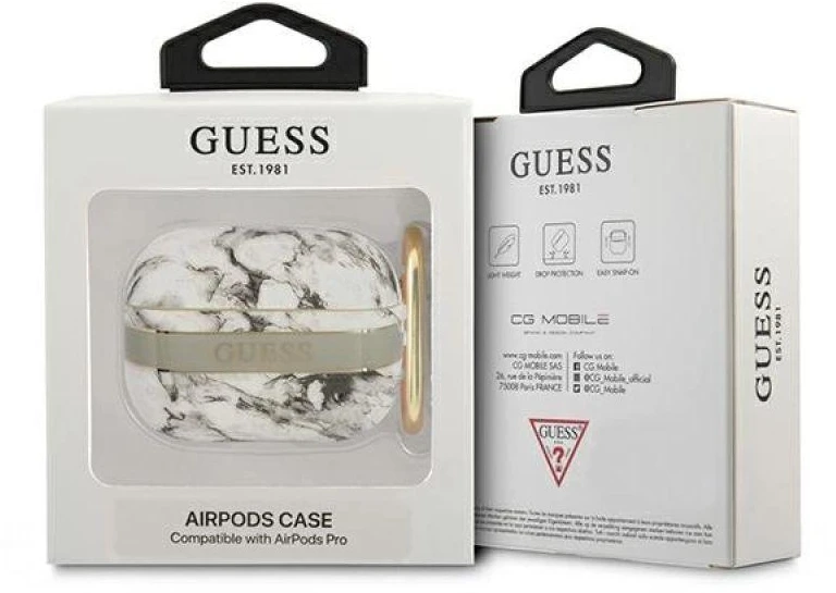 Guess GUAPHCHMAG AirPods Pro dėklas pilkas/pilkas Marmuro dirželių kolekcija