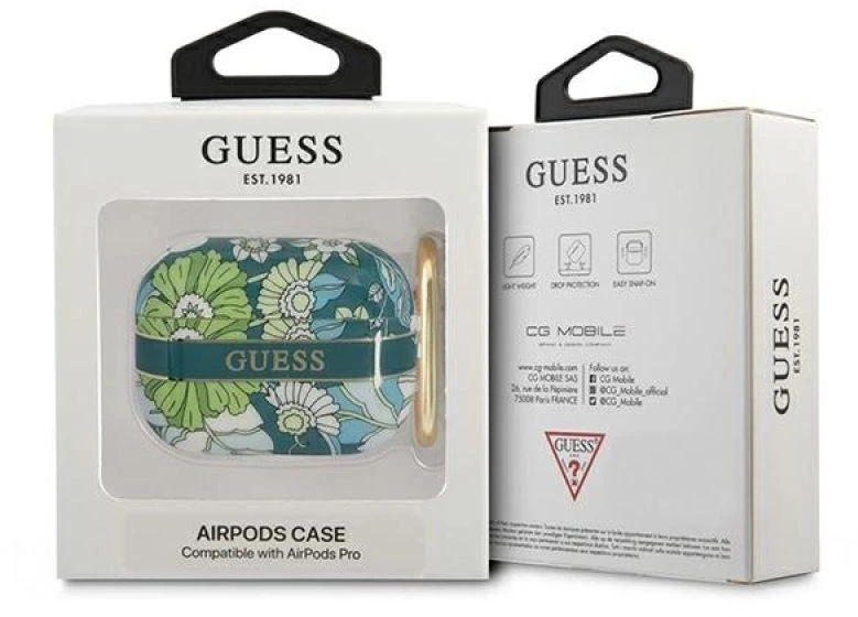 Guess GUAPHHFLN AirPods Pro apsauginis dėklas, žalias/žalias, Flower Strap Collection
