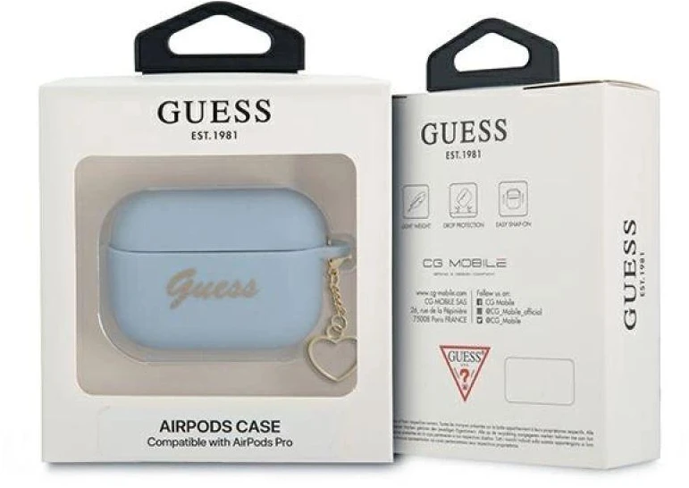 Guess GUAPLSCHSB dėklas AirPods Pro, mėlynas/mėlynas, Silicone Charm Heart Collection