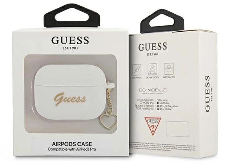 Guess GUAPLSCHSH AirPods Pro dėklas baltas Silikoninis Charm Heart Collection