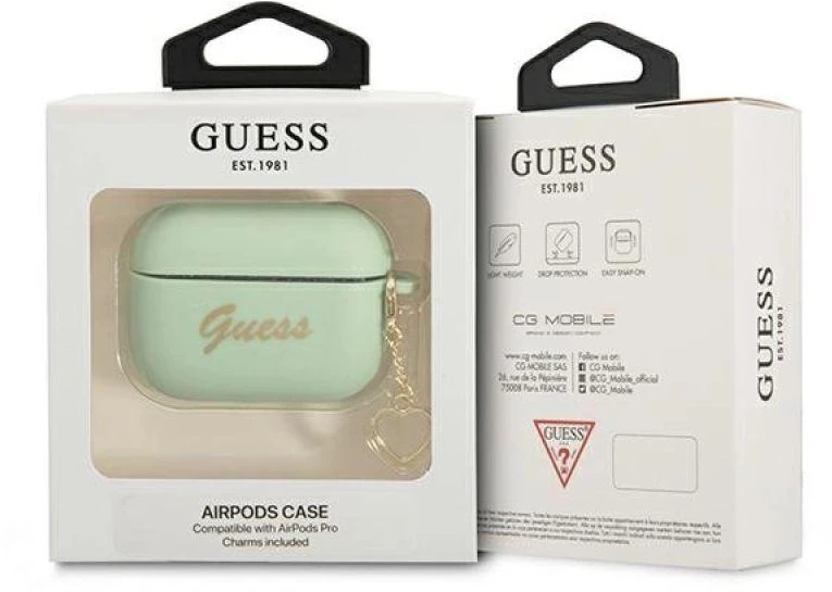 Guess GUAPLSCHSN AirPods Pro dėklas žalias/žalias Silikoninis Širdelių kolekcijos pakabukas