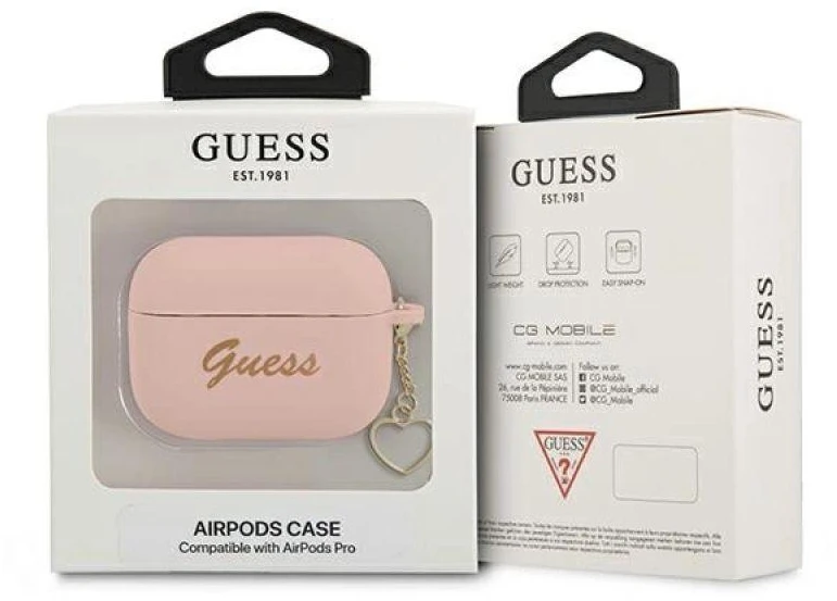 Guess GUAPLSCHSP AirPods Pro dėklas rožinė/rožinė Silikoninis pakabukas Širdies kolekcija