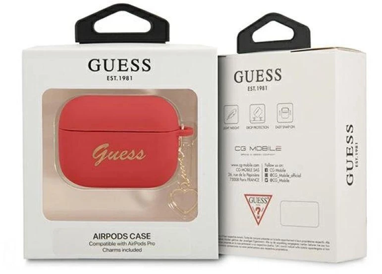 Guess GUAPLSCHSR AirPods Pro dėklas raudona/raudona Silikoninis Charm Heart kolekcija
