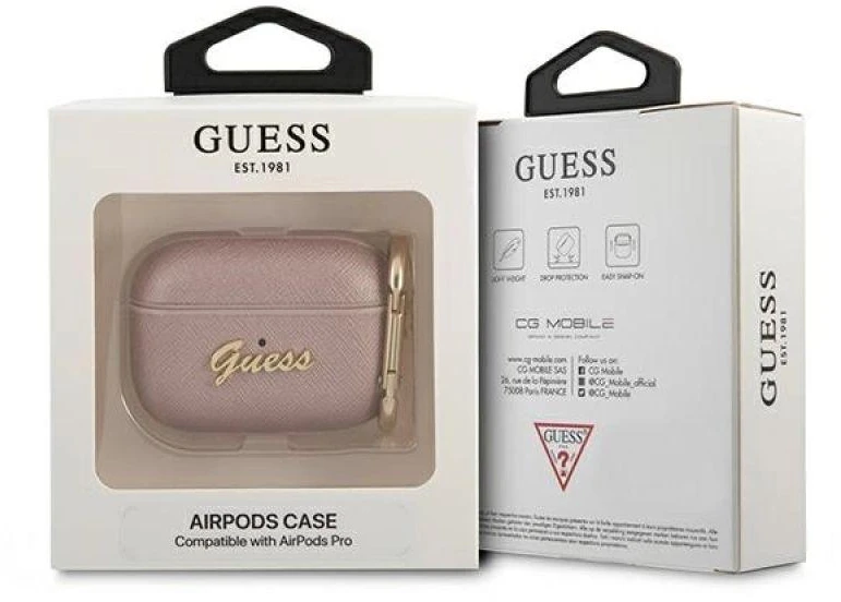 Guess GUAPSASMP Dėklas AirPods Pro rožinė/rožinė Saffiano Script Metal Collection