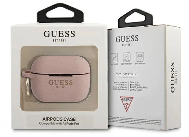 Guess GUAPSGGEP AirPods Pro dėklas rožinis/rožinis, silikoninis su blizgučiais