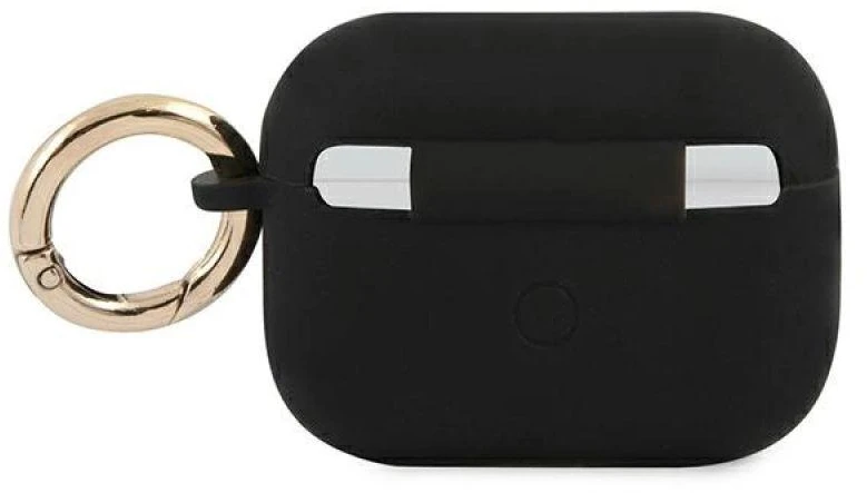 Guess GUAPSSSK AirPods Pro dėklas, juodas/juodas, silikonas, Vintage Script