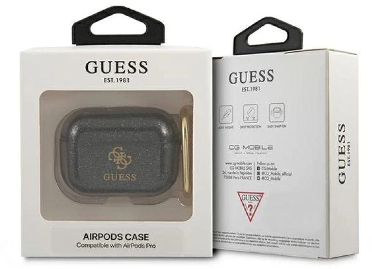 Guess GUAPUCG4GK AirPods Pro dėklas juodas/juodas Glitter Collection