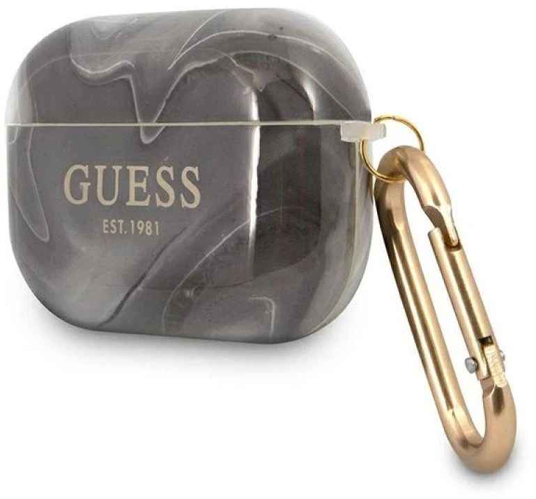 Guess GUAPUNMK AirPods Pro apsauginis dėklas, juodas/juodas, Marble kolekcija