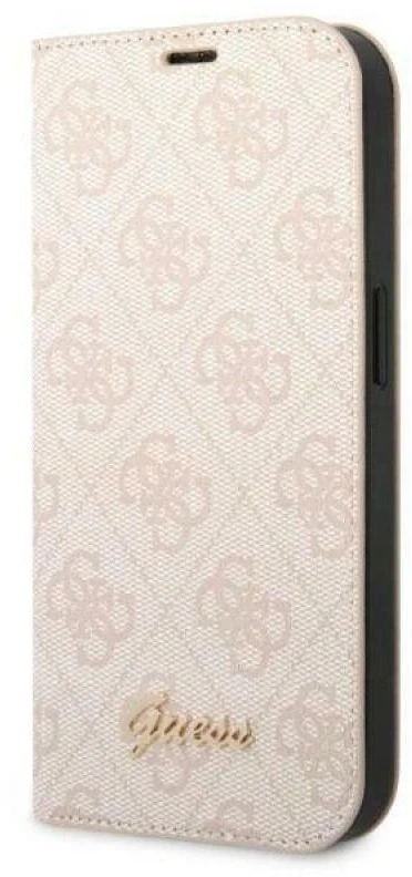 Dėklas Guess GUBKP14LHG4SHP Apple iPhone 14 Pro 6,1″ rožinės spalvos book 4G Vintage Gold Logo