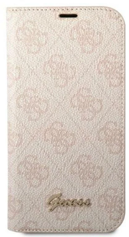 Dėklas Guess GUBKP14LHG4SHP Apple iPhone 14 Pro 6,1″ rožinės spalvos book 4G Vintage Gold Logo