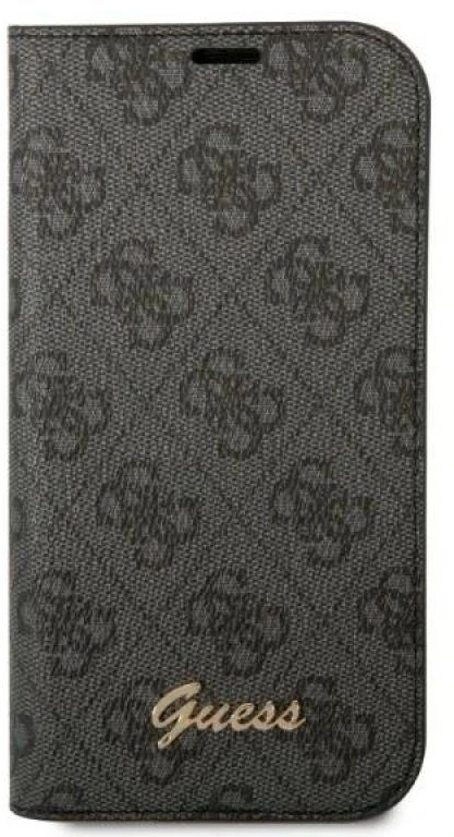 Dėklas Guess GUBKP14SHG4SHK Apple iPhone 14 / 15 / 13 6.1″ juodos spalvos book 4G Vintage Gold Logo