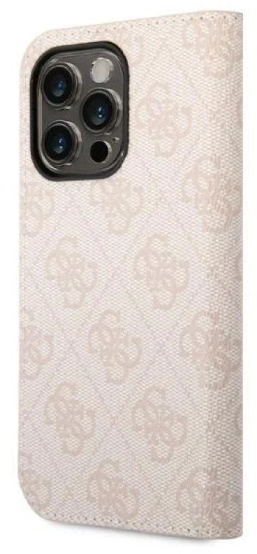Dėklas Guess GUBKP14XHG4SHP Apple iPhone 14 Pro Max 6,7″ rožinės spalvos book 4G Vintage Gold Logo