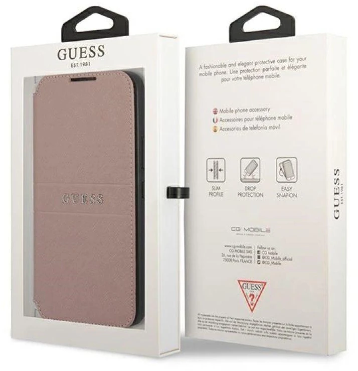 Dėklas Guess GUBKS22MPSASBPI S22+ S906 rožinės spalvos book Saffiano Stripes