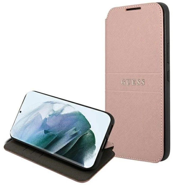 Dėklas Guess GUBKS22MPSASBPI S22+ S906 rožinės spalvos book Saffiano Stripes
