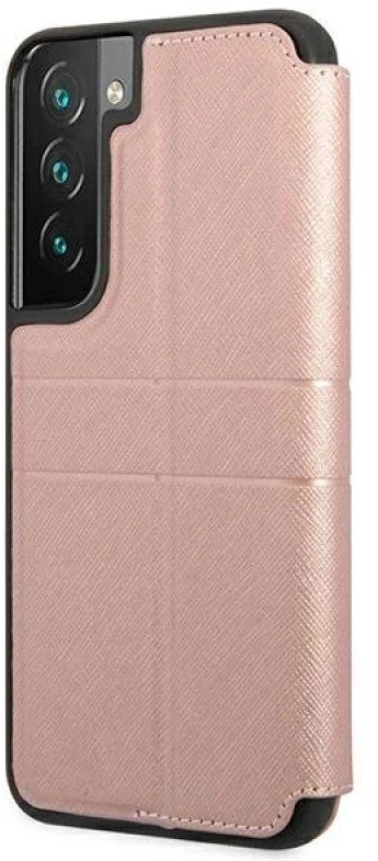 Dėklas Guess GUBKS22MPSASBPI S22+ S906 rožinės spalvos book Saffiano Stripes