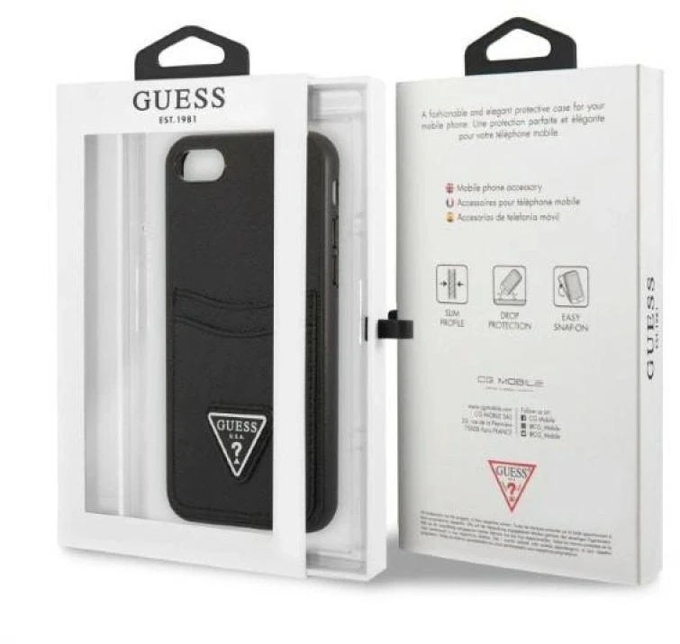 Guess GUHCI8PSATPK Apple iPhone 7/8 SE 2020 /SE 2022 kietas dėklas juodos spalvos kietas dėklas Saffiano Triangle Logo