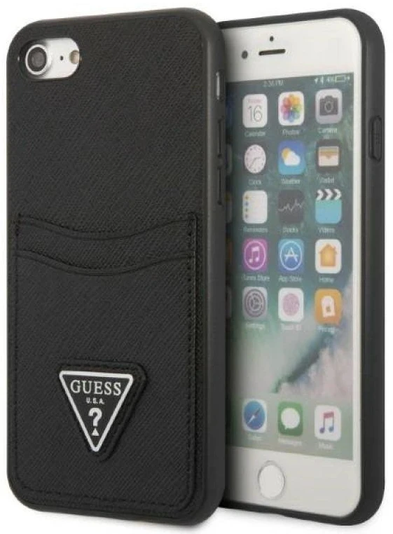 Guess GUHCI8PSATPK Apple iPhone 7/8 SE 2020 /SE 2022 kietas dėklas juodos spalvos kietas dėklas Saffiano Triangle Logo