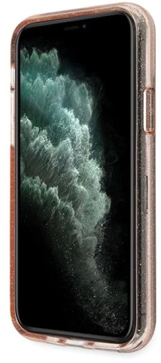 GUESS kietas dėklas blizgučiais GUHCN58PCGLPI IPHONE 11 PRO Rožinis
