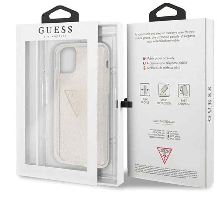 Guess GUHCN58SGTLGO iPhone 11 Pro auksinis kietas dėklas Glitter Triangle