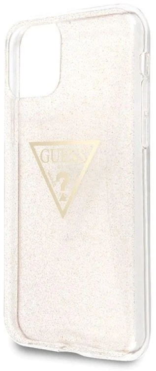 Guess GUHCN58SGTLGO Apple iPhone 11 Pro auksinis kietas dėklas Glitter Triangle
