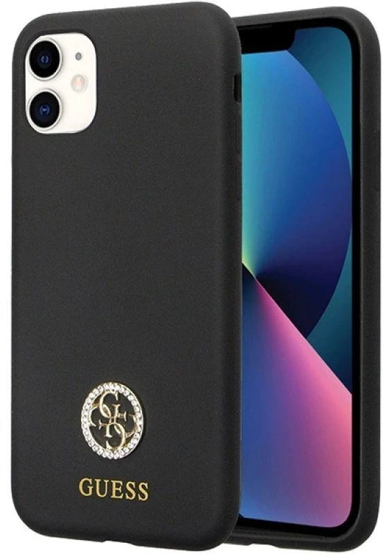 Guess GUHCN614DGPK Apple iPhone 11 / Xr 6.1″ juodos spalvos kietas dėklas Silicone Logo Strass 4G